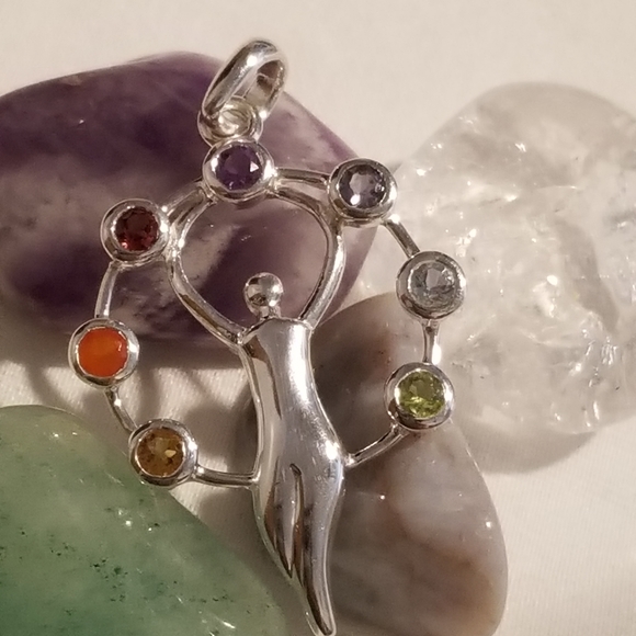 🌻BOGO New Chakra Multi Gemstone Silver Pendant - Picture 3 of 4